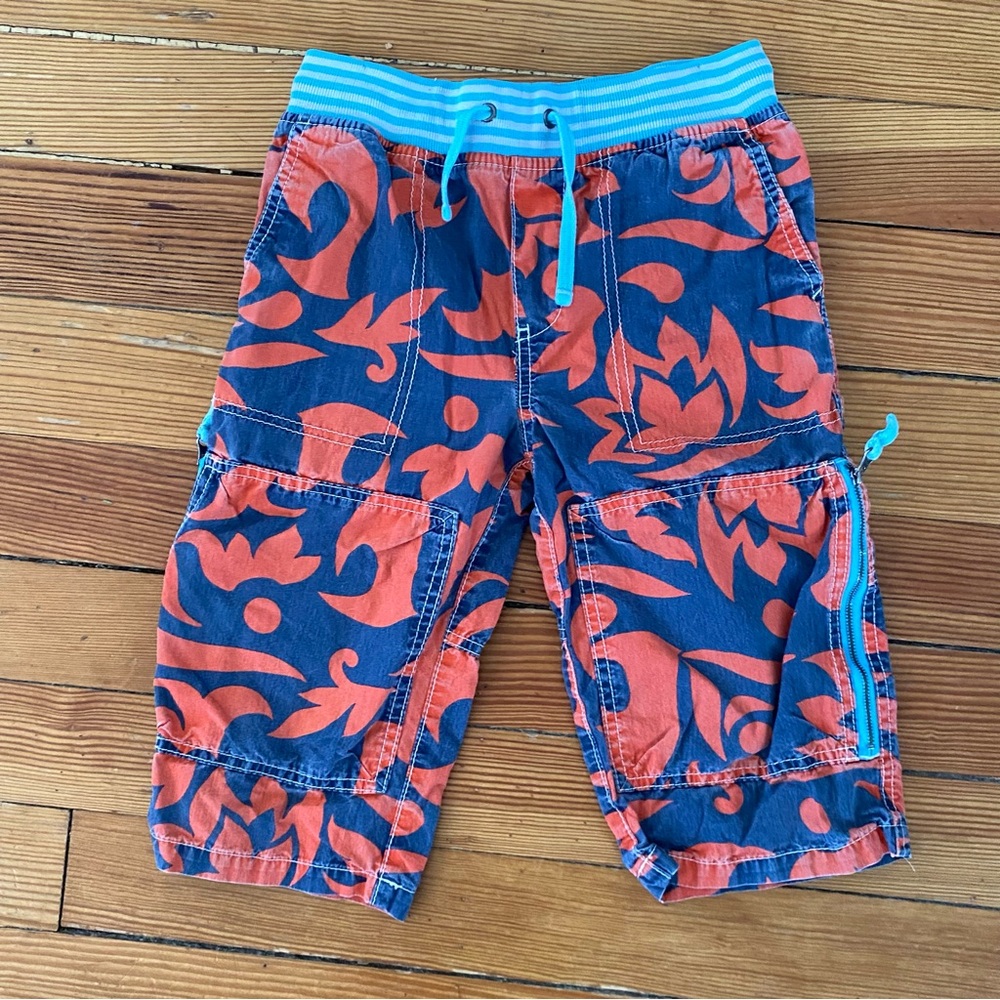 Mini Boden Shorts boys 9Y Blue Red Print pull on elastic waist Summer Cotton Fun